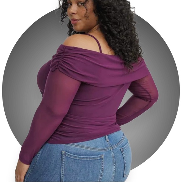 BOGO TORRID BLACK NWOT Mesh Off Shoulder Side Cinch Top - Picture 7 of 8